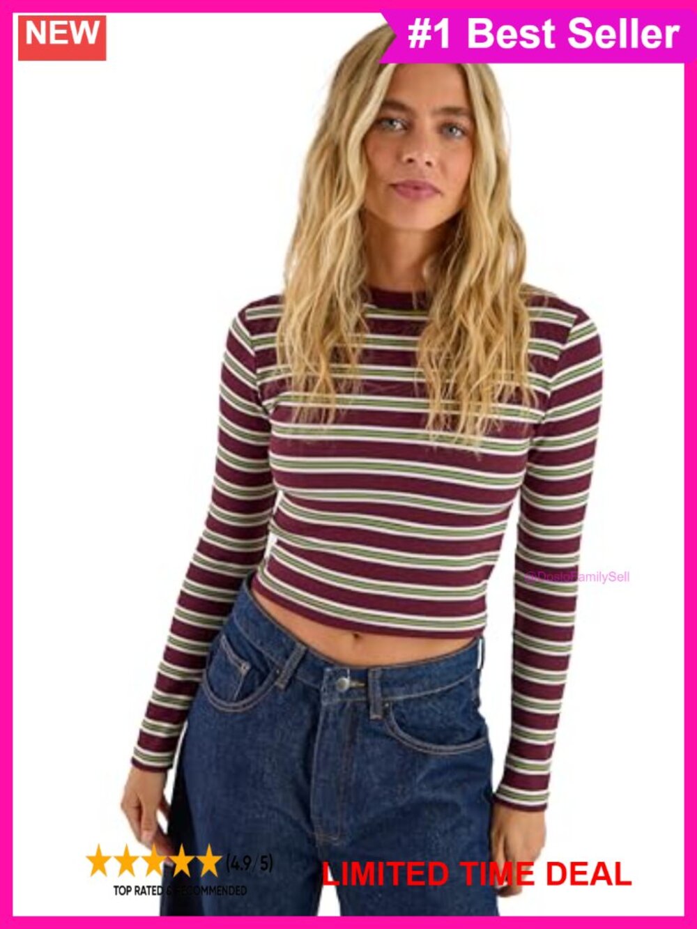 Stripe Crew Neck Long Sleeve T-Shirt Regular Fit Fall Pullover
